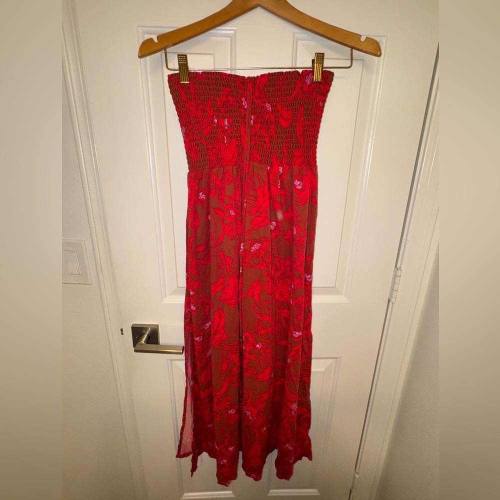 MAAJI halter maxi dress size medium red floral pink brown side slits
